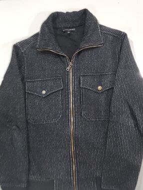 Banana Republic Black Pinstriped Zip-Front Knit Jacket